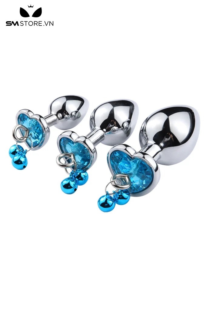 SMT1361 - Butt plug hậu môn bằng inox gắn ngọc tròn mix chuông có 3 size