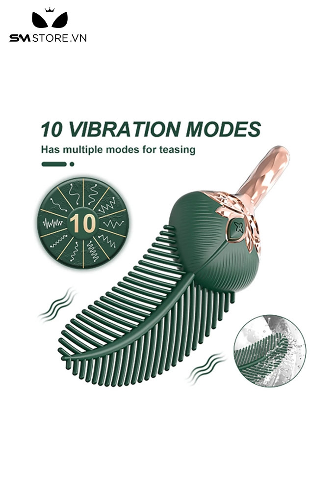 SMT1465 - Máy rung xanh ngụy trang lông vũ có 10 chế độ dài 18.8cm