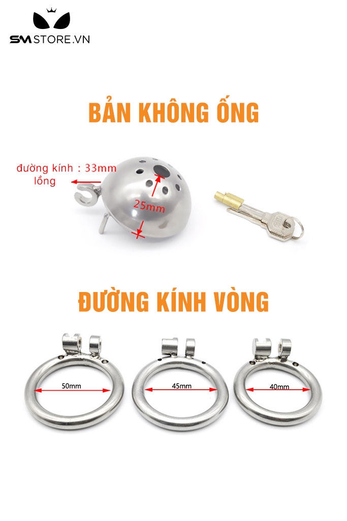 SMT168 - Khóa dương vật inox kèm ống dẫn, 9 phiên bản tùy chọn