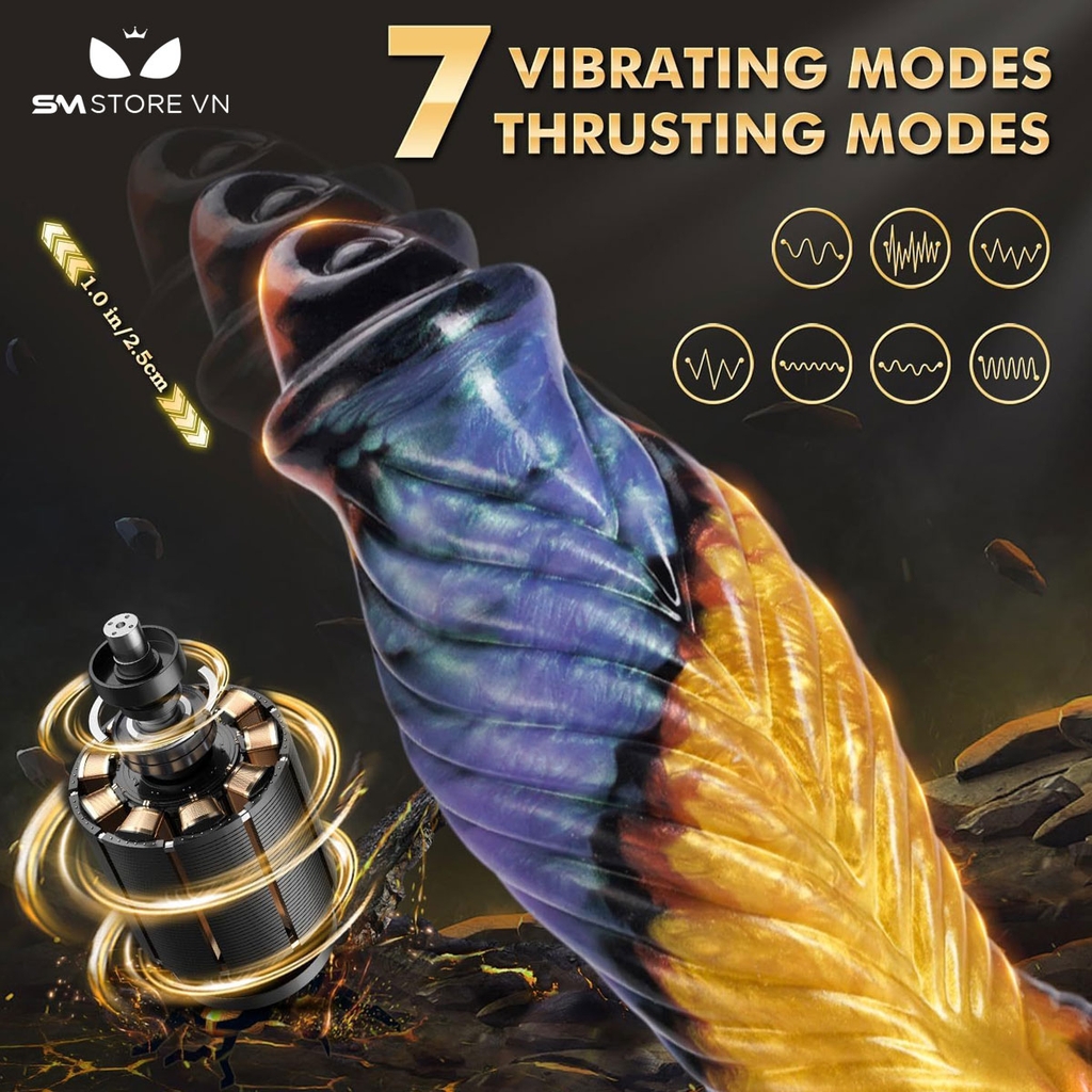 SMT2966 - Dương vật giả monster rung thụt có đế dính tường dài 26cm