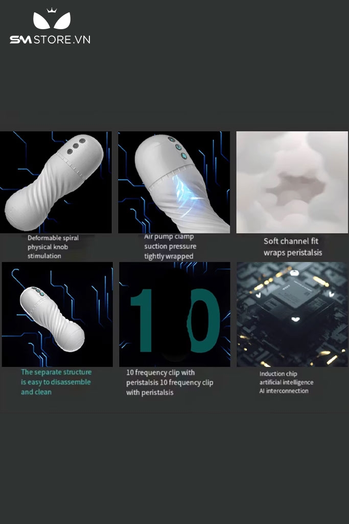 SMT2974 - Cốc thủ dâm tự động rung bú hút thiết kế xoắn ốc dài 22cm