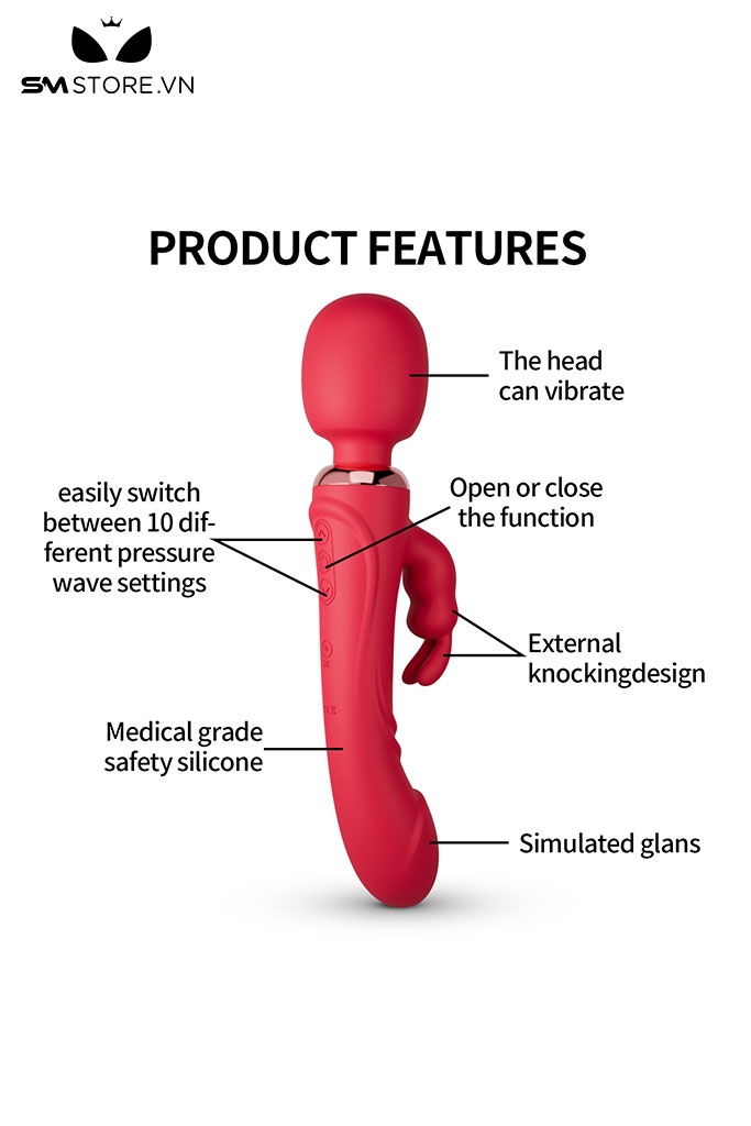 SMT2977 - Chày rung tình yêu nhánh tai thỏ có 10 chế độ và sạc điện