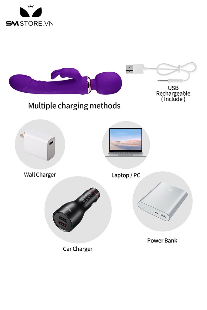 SMT2977 - Chày rung tình yêu nhánh tai thỏ có 10 chế độ và sạc điện