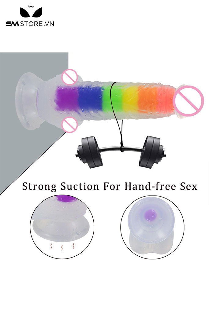 SMT2993 - Cu giả silicon dính tường 7 sắc cầu vồng dài 19cm