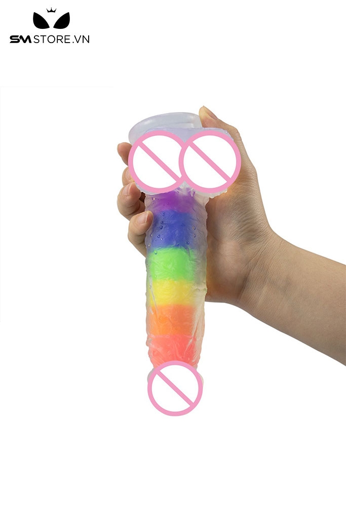 SMT2993 - Cu giả silicon dính tường 7 sắc cầu vồng dài 19cm
