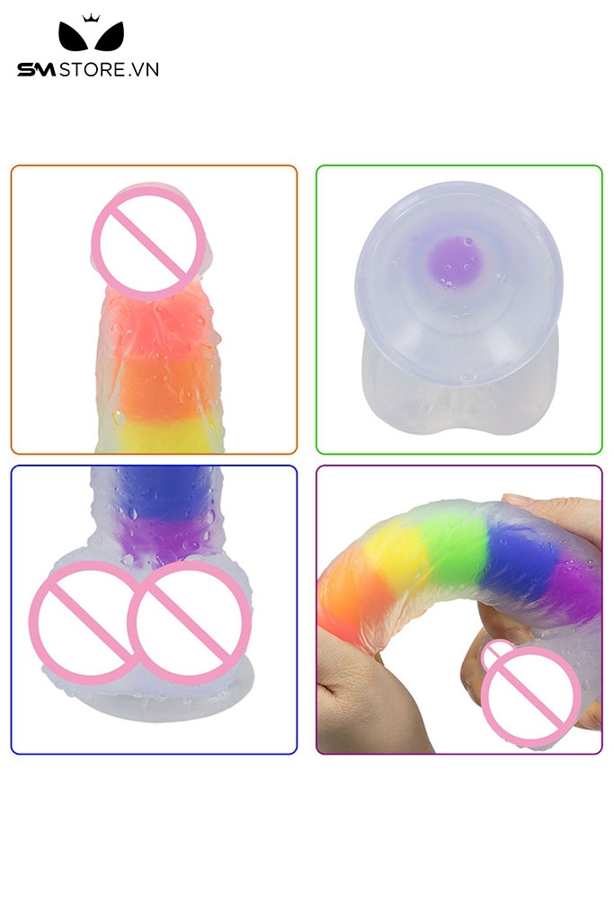 SMT2993 - Cu giả silicon dính tường 7 sắc cầu vồng dài 19cm