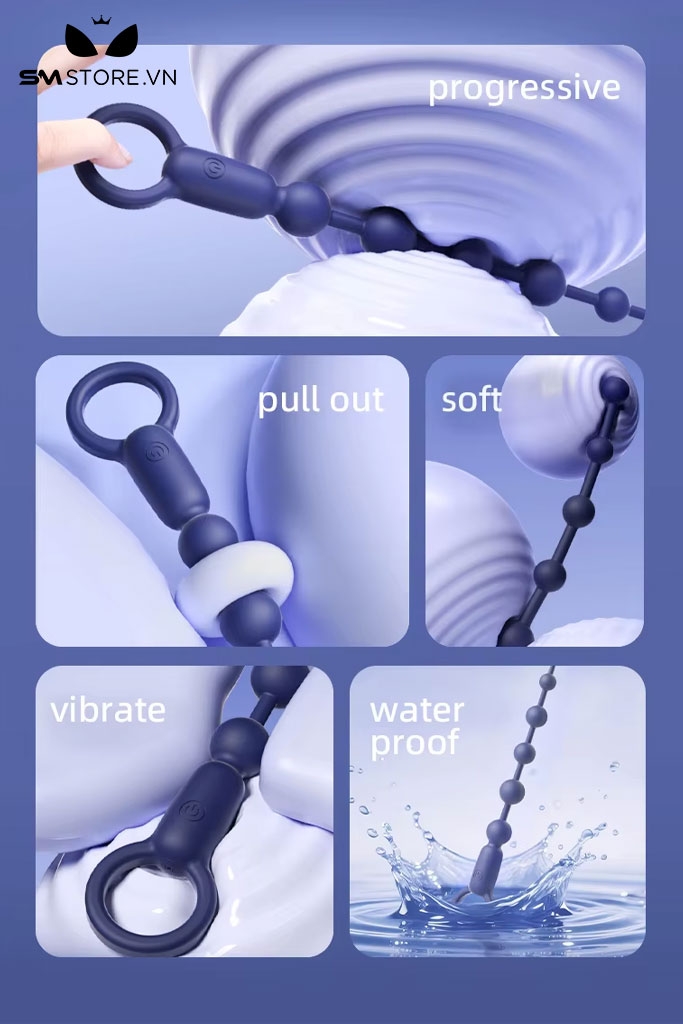 SMT3000 - Anal bead với chuỗi bi nổi silicon sạc điện dài 35cm