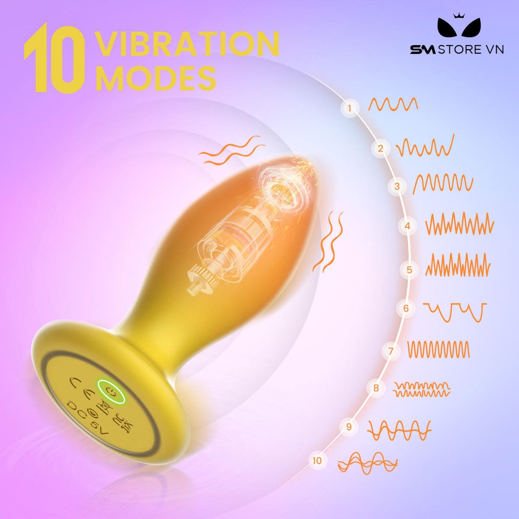 SMT3036 - Máy rung hậu môn màu vàng điều khiển từ xa dài 10cm