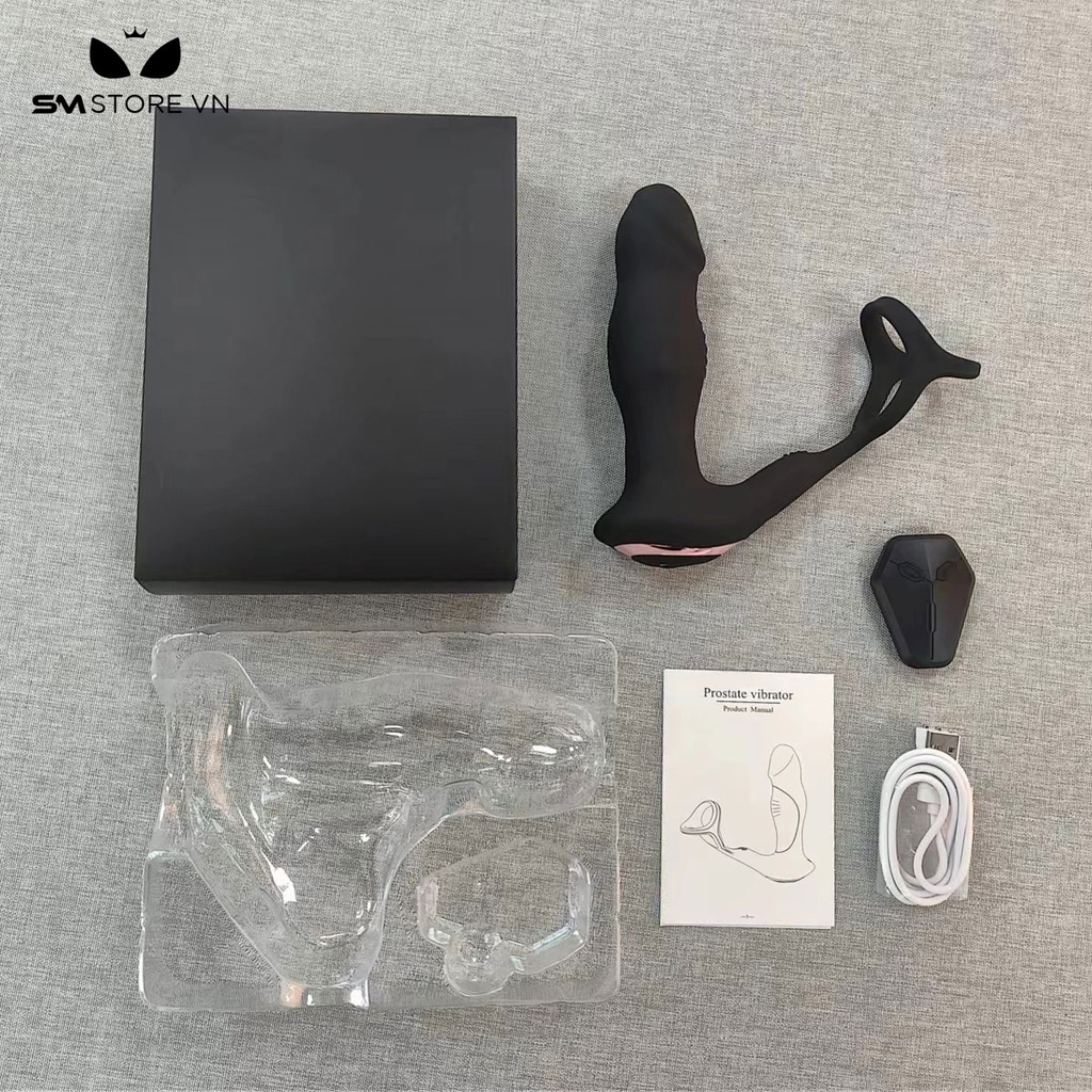 SMT3051 - Vòng rung dương vật kèm máy rung hậu môn có 10 chế độ