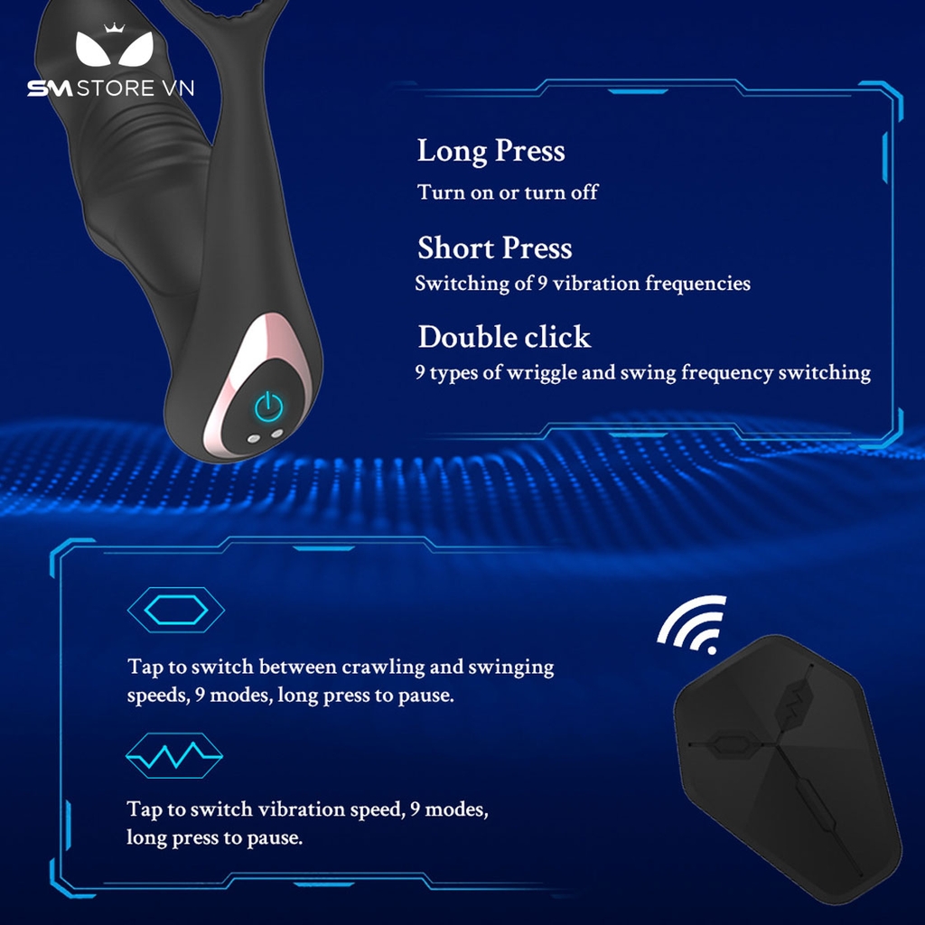 SMT3051 - Vòng rung dương vật kèm máy rung hậu môn có 10 chế độ