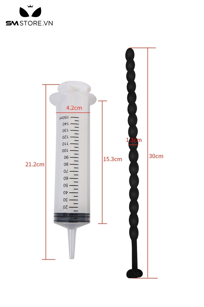 SMT3089 - Đồ chơi niệu đạo silicon chuỗi hạt gắn ống tiêm dài 30cm