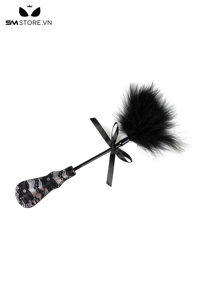 SMT3100 - Chổi lông vũ tay cầm kiểu paddle họa tiết ren hoa dài 33cm