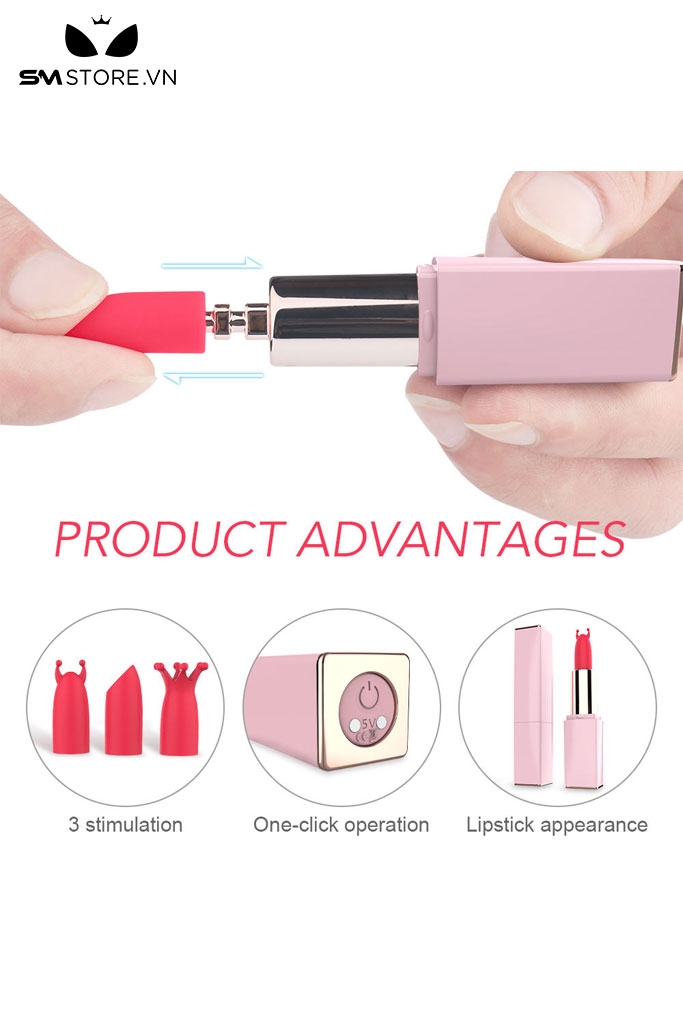 SMT3137 - Trứng rung ngụy trang thỏi son có 3 đầu thay dài 102mm