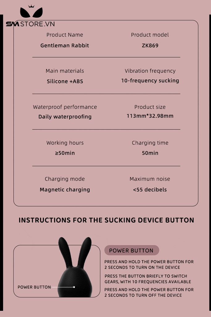 SMT3144 - Máy rung mini ngụy trang hình con thỏ cài nơ dài 103mm