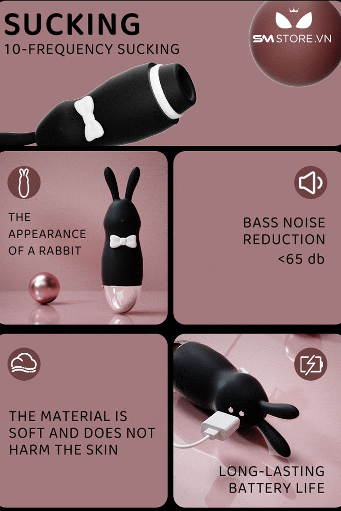 SMT3144 - Máy rung mini ngụy trang hình con thỏ cài nơ dài 103mm