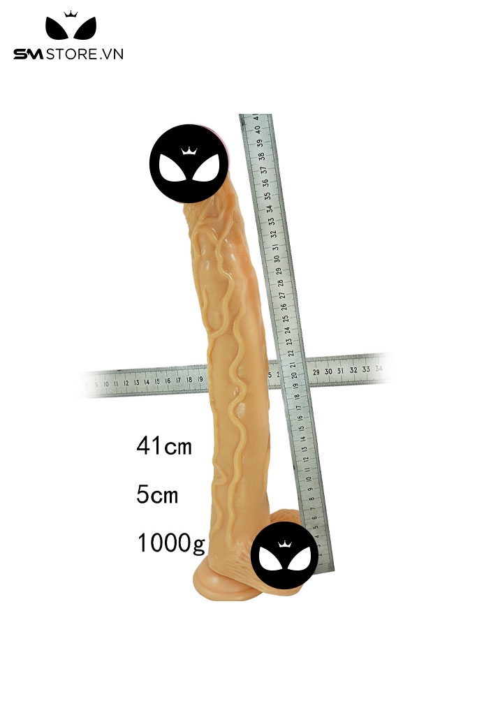 SMT3165 - Cu giả silicon siêu dài 41cm có gân nổi quanh đế dính tường