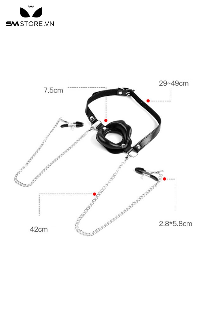 SMT3172 - Mouth gag kèm 2 dây kẹp núm vú có dây xích inox kèm