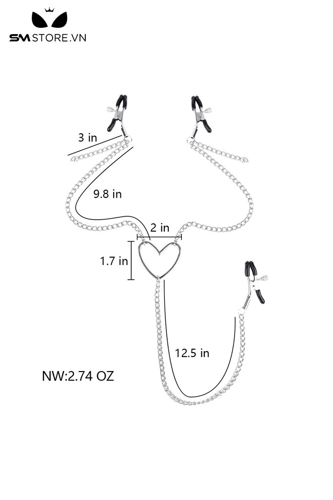 SMT3175 - Kẹp âm vật 3 đầu thiết kế hình trái tim rỗng ở giữa bằng inox