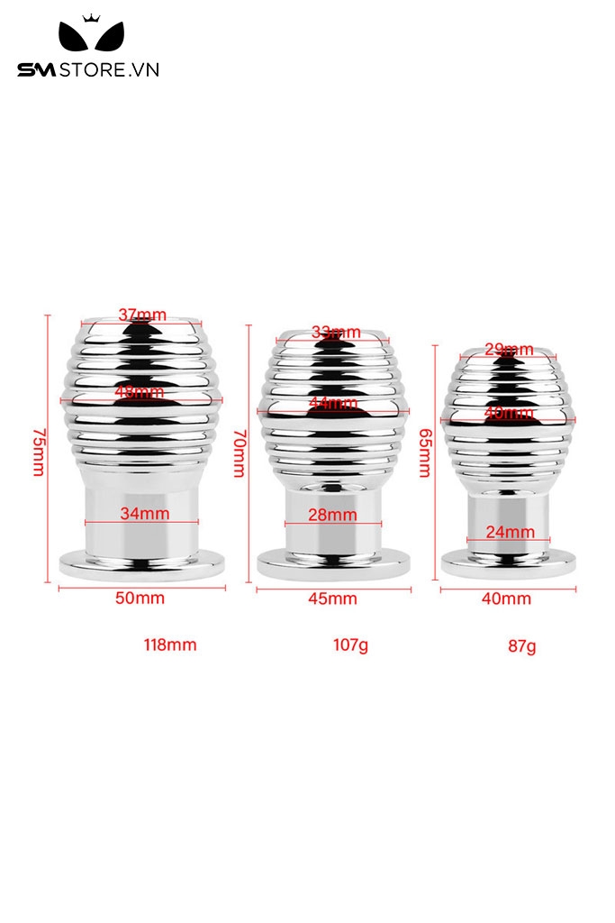 SMT3184 - Butt plug inox rỗng ruột thiết kế xoắn ốc có 3 kích cỡ