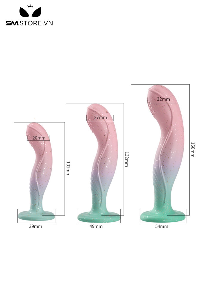 SMT3186 - Butt plug silicon mềm có dáng cong và đính kim tuyến