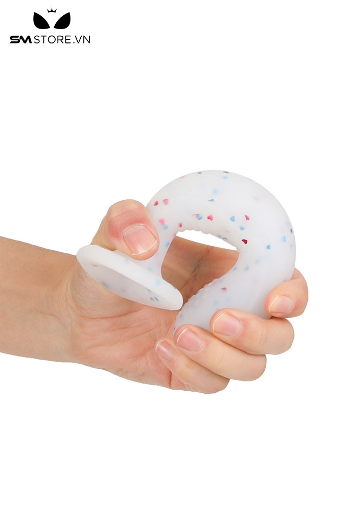 SMT3186 - Butt plug silicon mềm có dáng cong và đính kim tuyến