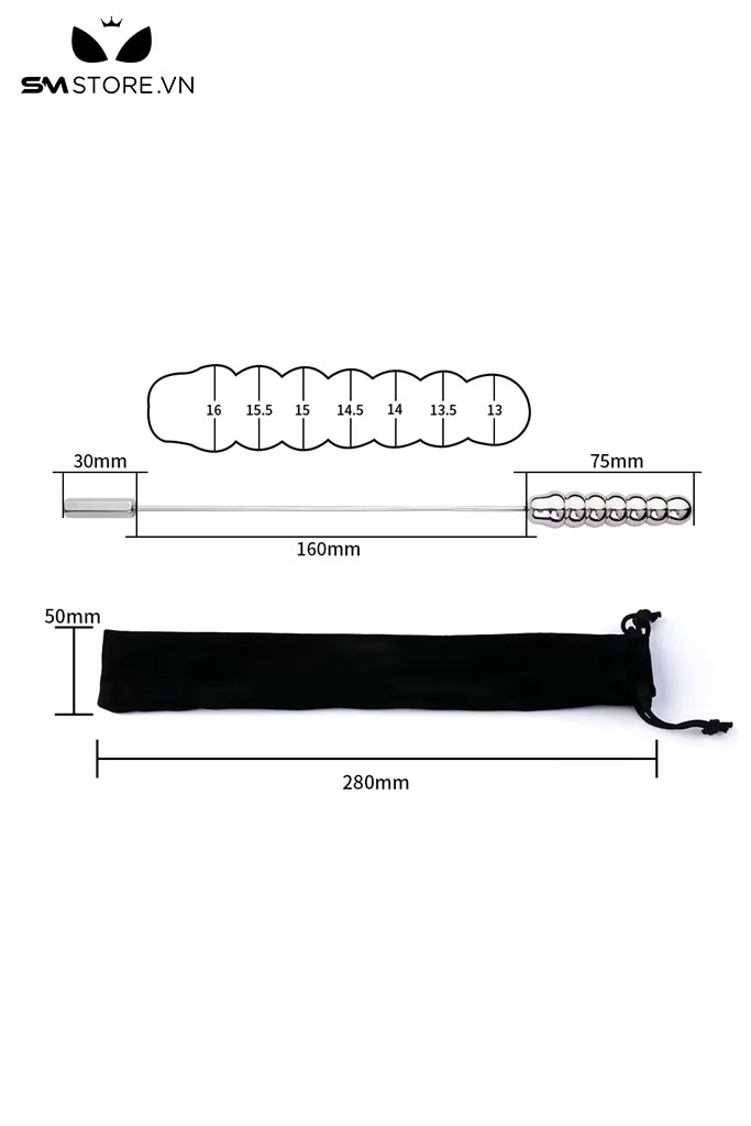 SMT3198 - Dụng cụ kích thích niệu đạo với anal bead inox dài 28cm