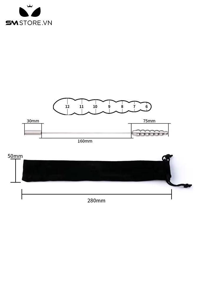 SMT3198 - Dụng cụ kích thích niệu đạo với anal bead inox dài 28cm