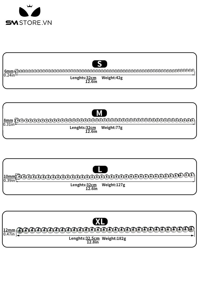 SMT3199 - Sounding inox niệu đạo dạng chuỗi hạt dài 32cm có 4 size