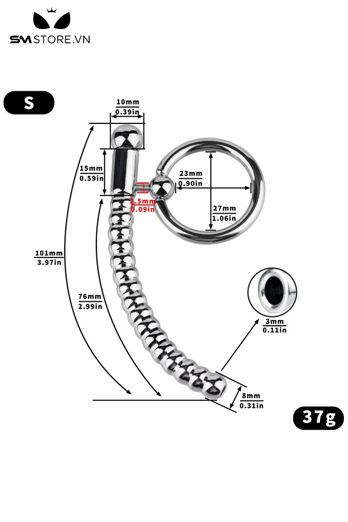 SMT3207 - Dụng cụ thông niệu đạo inox dạng chuỗi hạt mix vòng đeo cu