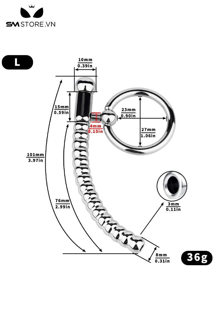 SMT3207 - Dụng cụ thông niệu đạo inox dạng chuỗi hạt mix vòng đeo cu
