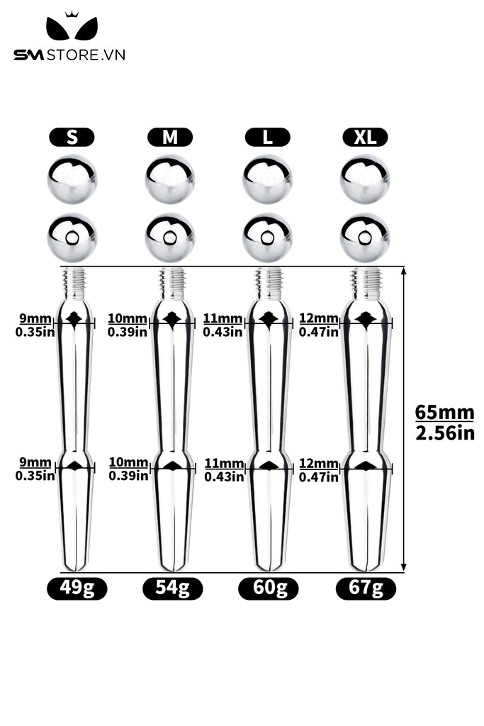 SMT3208 - Sounding inox niệu đạo có bi tròn đầu tháo rời kèm 3 size