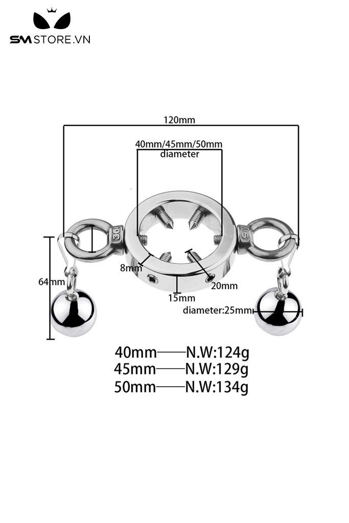 SMT3221 - Vòng đeo tinh hoàn inox đinh tháo rời kéo dài bìu và 3 size