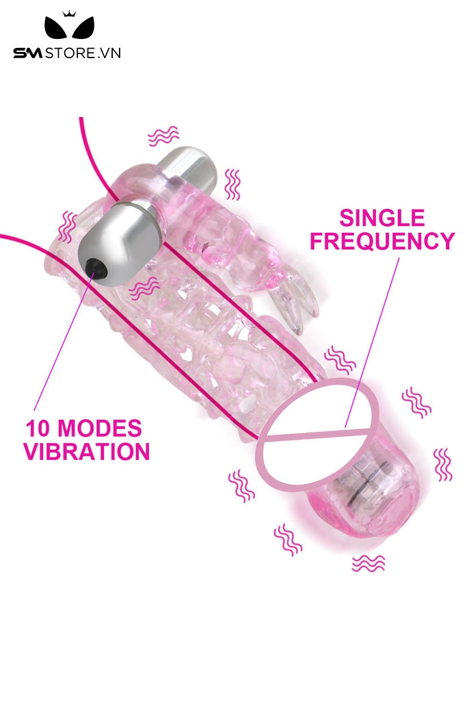 SMT3227 - Bao cao su có rung đôn dên và nhánh tai thỏ dài 135mm