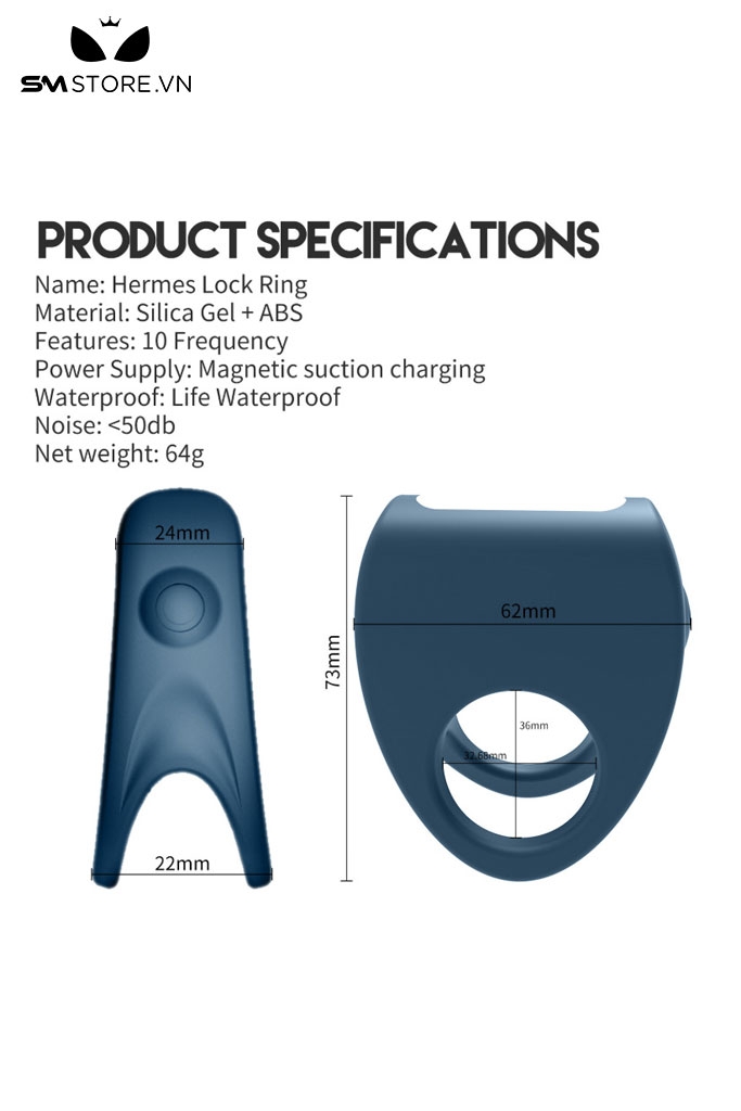 SMT3249 - Vòng đeo dương vật silicon có 10 chế độ sạc điện dài 73mm