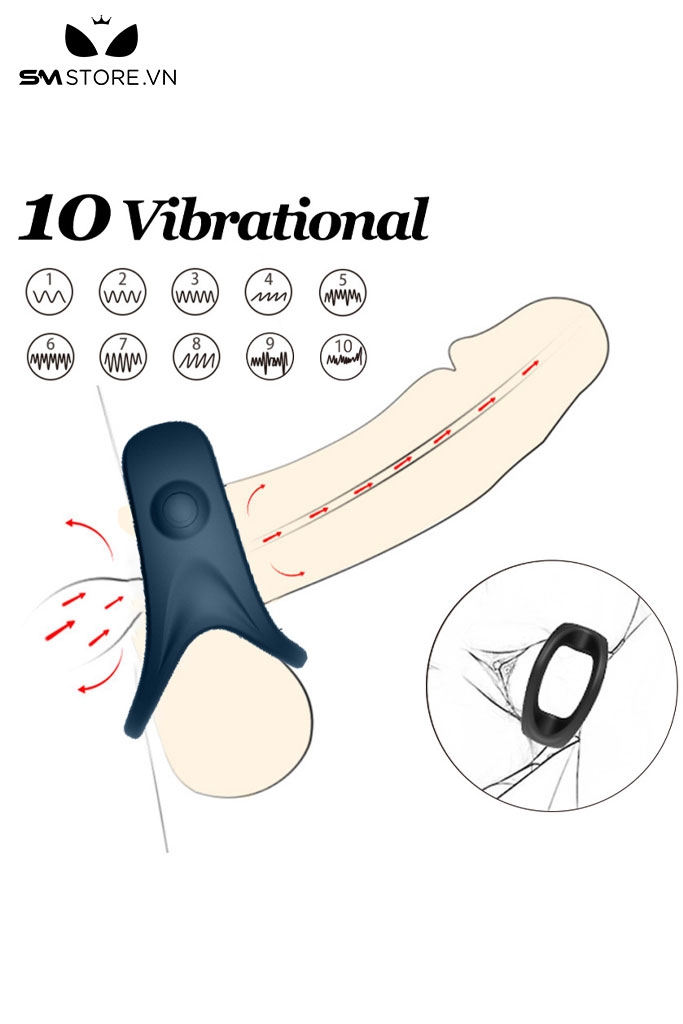 SMT3249 - Vòng đeo dương vật silicon có 10 chế độ sạc điện dài 73mm