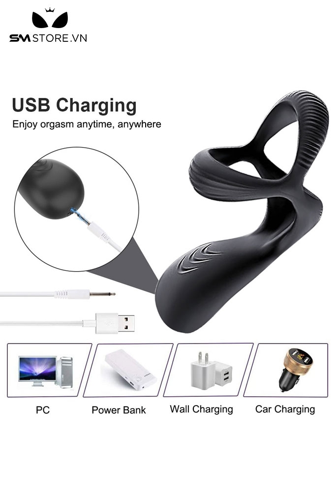 SMT3252 - Vòng rung dương vật silicon có 10 chế độ sạc điện dài 8cm