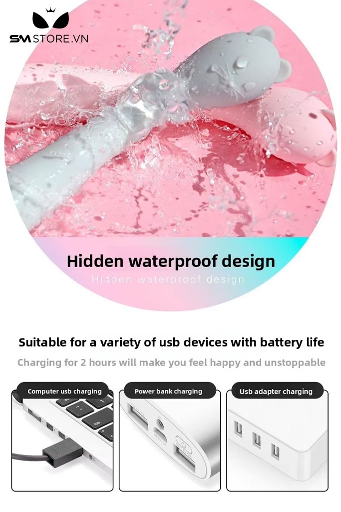 SMT3259 - Máy rung silicon tai mèo có 8 chế độ sạc điện chống nước