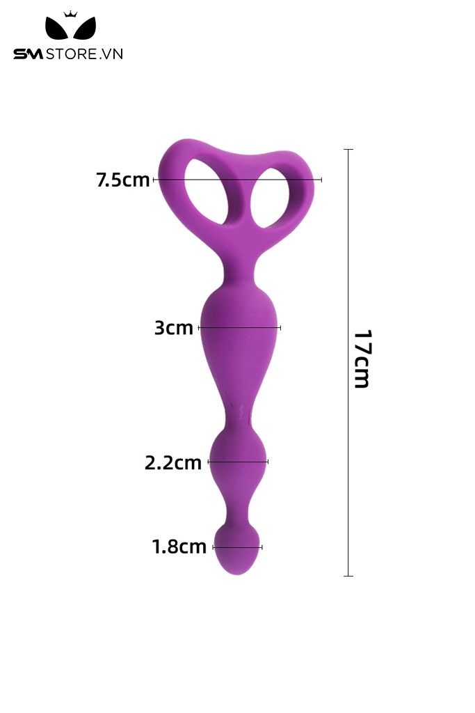 SMT3263 - Anal bead silicon hình trái tim liền có chỗ cầm tay dài 17cm
