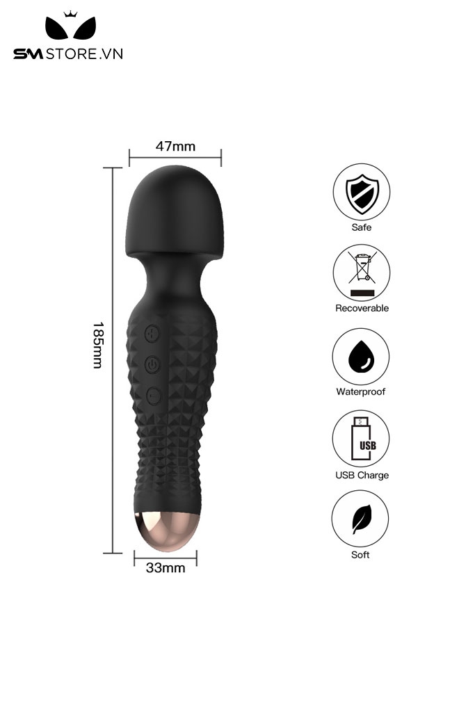 SMT3276 - Chày rung tình yêu silicon có gai thân và 12 tần số dài 185mm