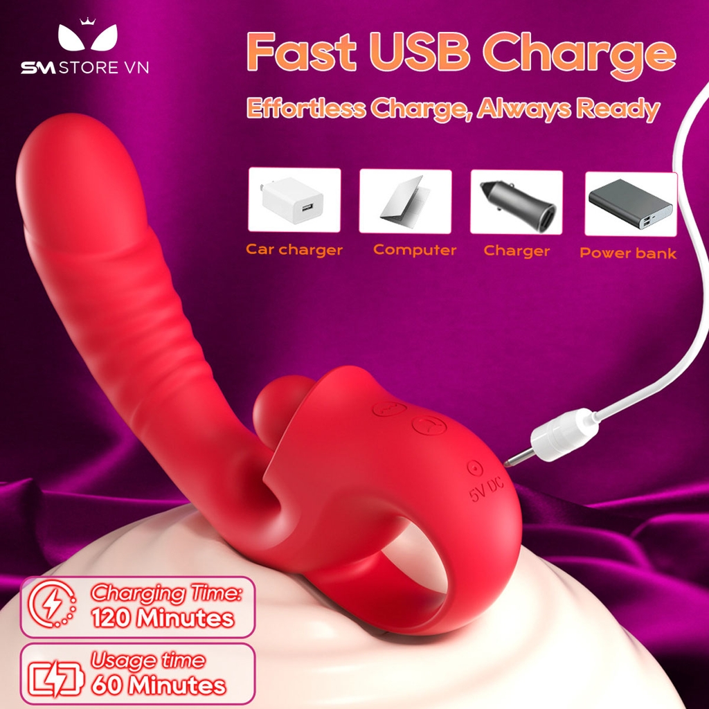 SMT3355 - Máy rung 2 đầu với đầu dương vật và bi lăn có 10 tần số