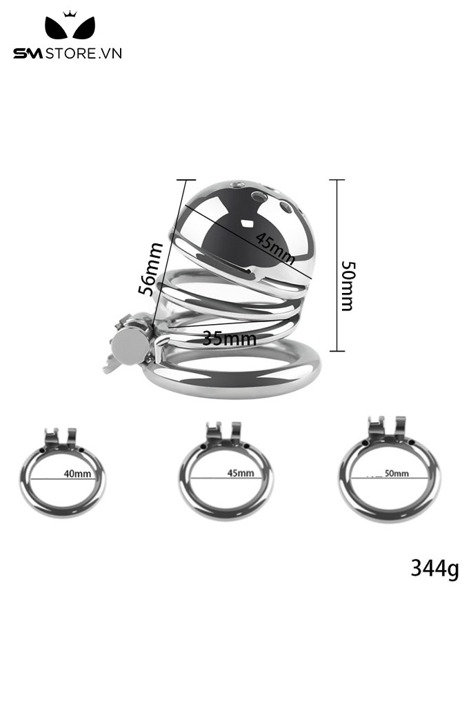 SMT3361 - Khóa dương vật inox không gỉ hình lò xo dài 5cm có 3 size