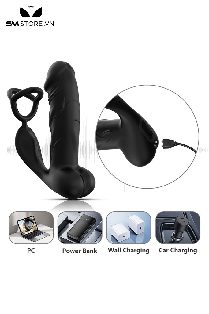 SMT3388 - Máy rung đầu dương vật có bìu mix vòng đeo cu điều khiển xa