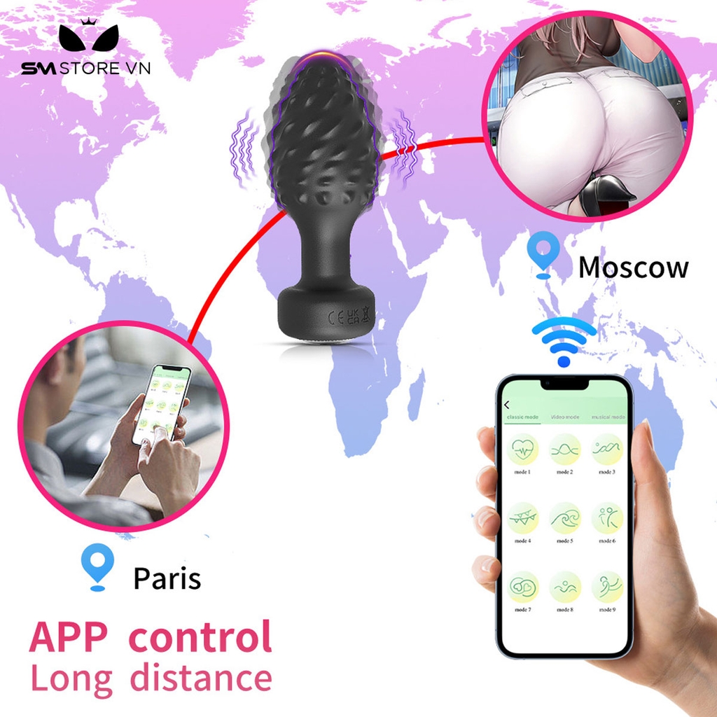 SMT3400 -  Máy rung hậu môn xoay 360 độ có gai điều khiển từ xa