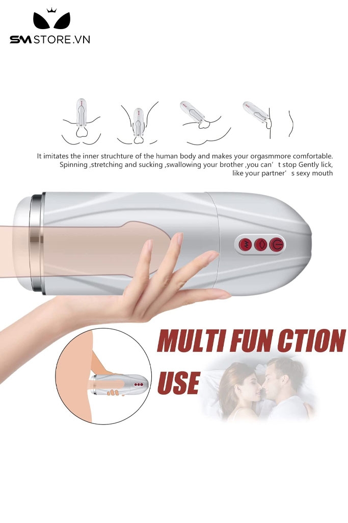 SMT3408 - Cốc thủ dâm có rung hút và sưởi ấm với 7 chế độ dài 93mm