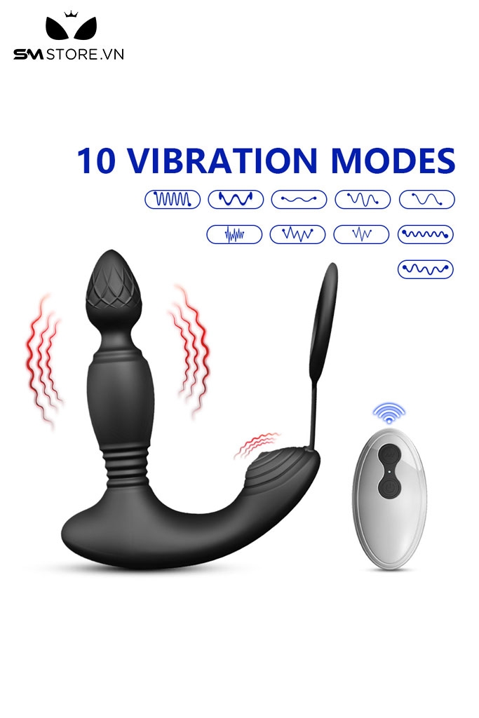SMT3413 - Vòng rung dương vật kèm máy rung thụt đầu quả dâu dài 14.8cm