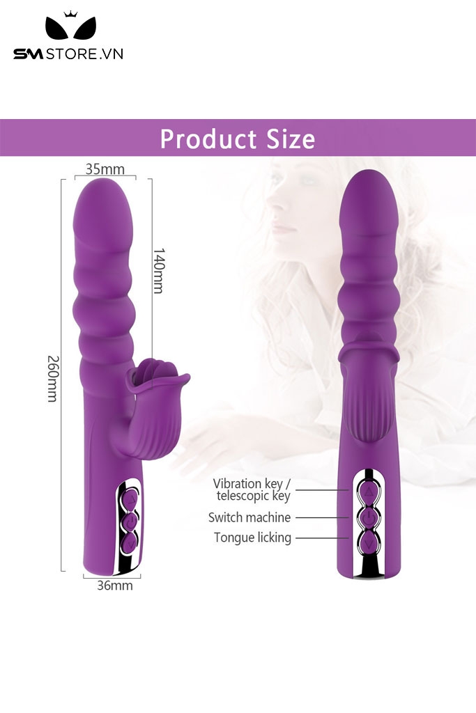 SMT3426 - Máy rung ngoáy có lưỡi liếm và nhánh tai thỏ dài 26cm
