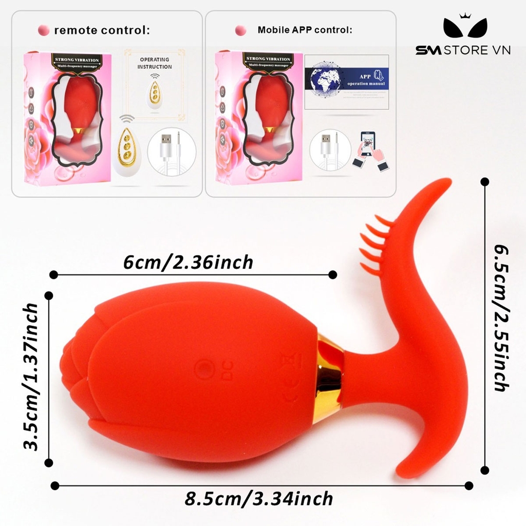 SMT3445 - Máy rung hậu môn nụ hoa hồng có gai mềm dài 8.5cm