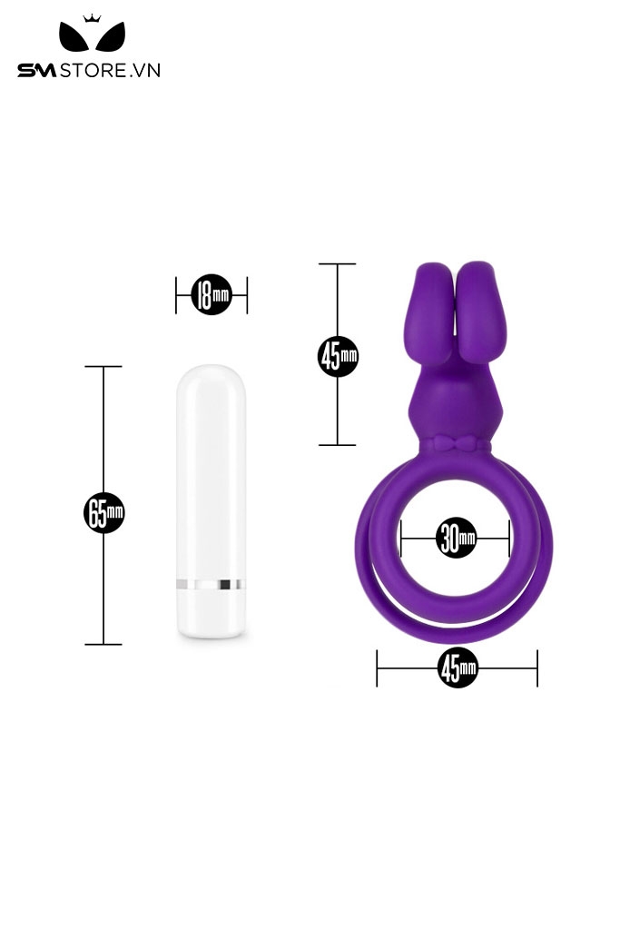 SMT3492 - Vòng đeo dương vật tai thỏ cong silicon có 9 chế độ sạc điện