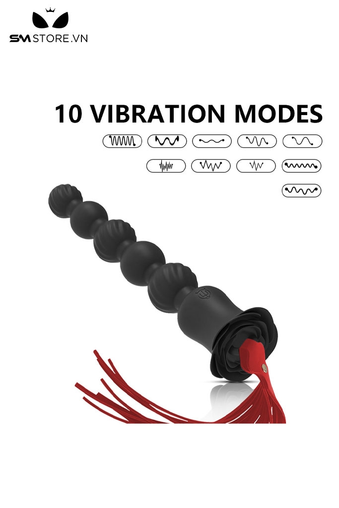 SMT3505 - Anal bead rung đế hoa hồng có tua rua và 10 chế độ sạc điện