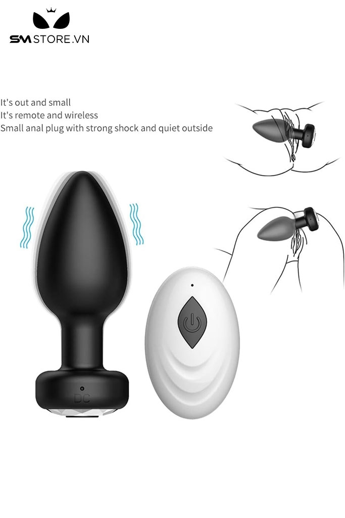 SMT3509 - Set 4 butt plug hậu môn điều khiển từ xa sạc điện đế đính hạt